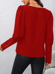 SHEIN Clasi Women Blouse With Puff Sleeves And Metal Zipper Design For New Year Clothes