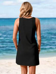 Sylviya Casual Palm Tree & Beach Graphic Sleeveless Dress, Suitable For Spring/Summer Chic Dress,Vacation