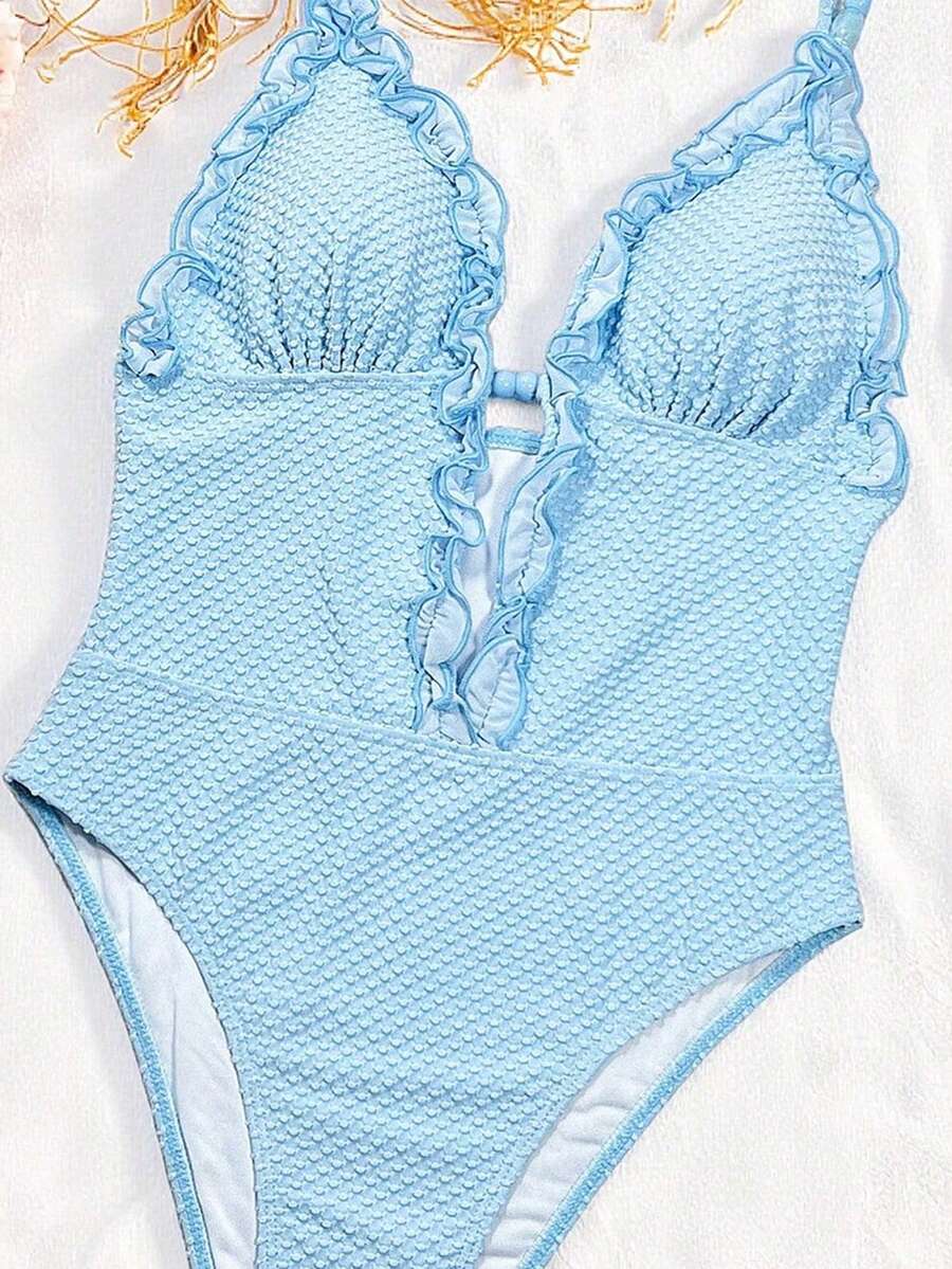 Ruffle Trim Jednodelni Kupaći Kostim Bikini
