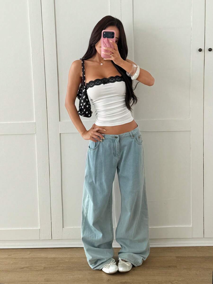 Ženski Ležerni Čipkasti Patchwork Seksi  Top