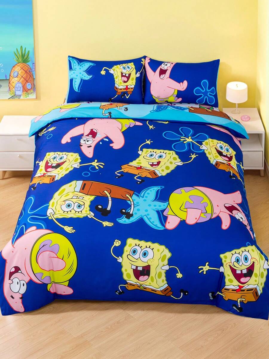 SpongeBob SquarePants Set posteljine od 3 komada, mekan i topao brušeni materijal