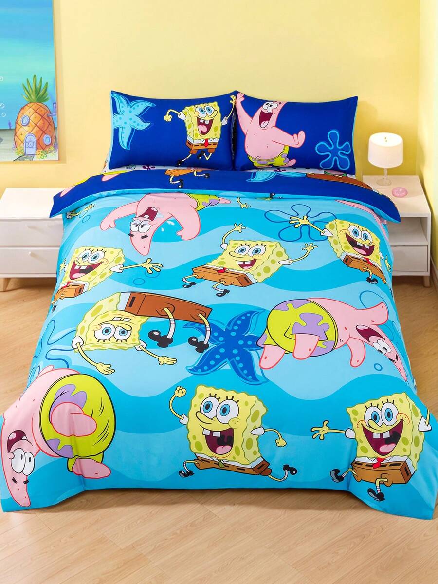 SpongeBob SquarePants Set posteljine od 3 komada, mekan i topao brušeni materijal