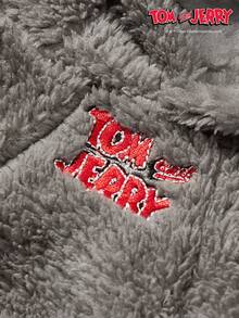 TOM & JERRY X PETSIN 1pc Embroidered 3D Ear D Ration Cute Double Sided Plush Hooded Dog Hoodie, Warm & Comfortable, Perfect For Cozy Indoor Cuddles Or Chilly Outdoor Evening Walks