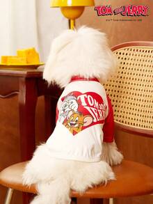 TOM & JERRY X PETSIN 1pc Love Cartoon Cute Print Red And White Splicing Pet T-Shirt