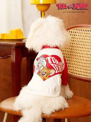 TOM & JERRY X PETSIN 1pc Love Cartoon Cute Print Red And White Splicing Pet T-Shirt