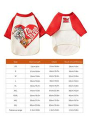 TOM & JERRY X PETSIN 1pc Love Cartoon Cute Print Red And White Splicing Pet T-Shirt
