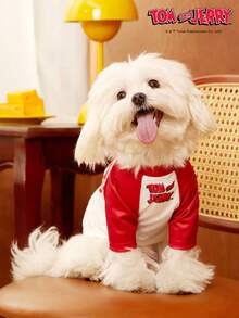 TOM & JERRY X PETSIN 1pc Love Cartoon Cute Print Red And White Splicing Pet T-Shirt