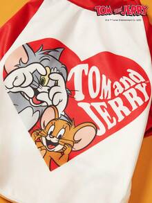 TOM & JERRY X PETSIN 1pc Love Cartoon Cute Print Red And White Splicing Pet T-Shirt