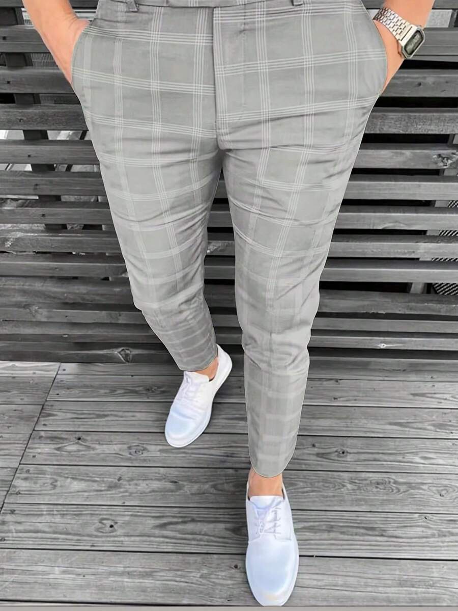 Muške karirane pravih nogavica ležerne pantalone za svakodnevno nošenje
