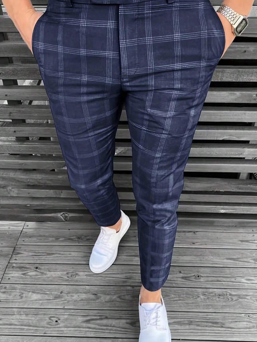 Muške karirane pravih nogavica ležerne pantalone za svakodnevno nošenje