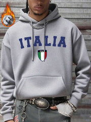 Muška dukserica sa kapuljačom širokog kroja i kengur džepom, italijanski stil, jesen/zima