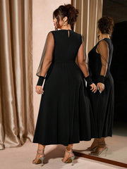 Elegantna ženska haljina A-kroja plus size sa perlama i mrežicom