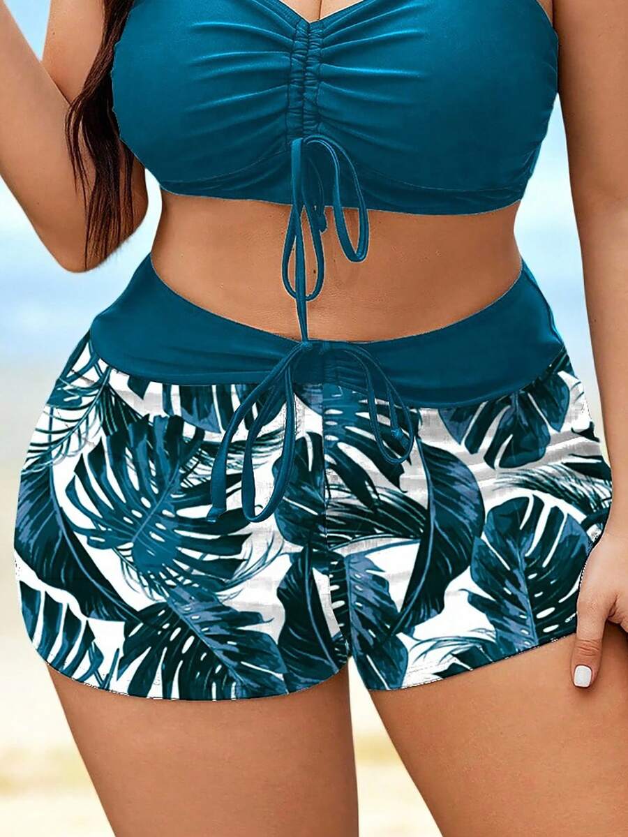 Plus size jednobojne sa patchwork printom, visokog struka sa perticom