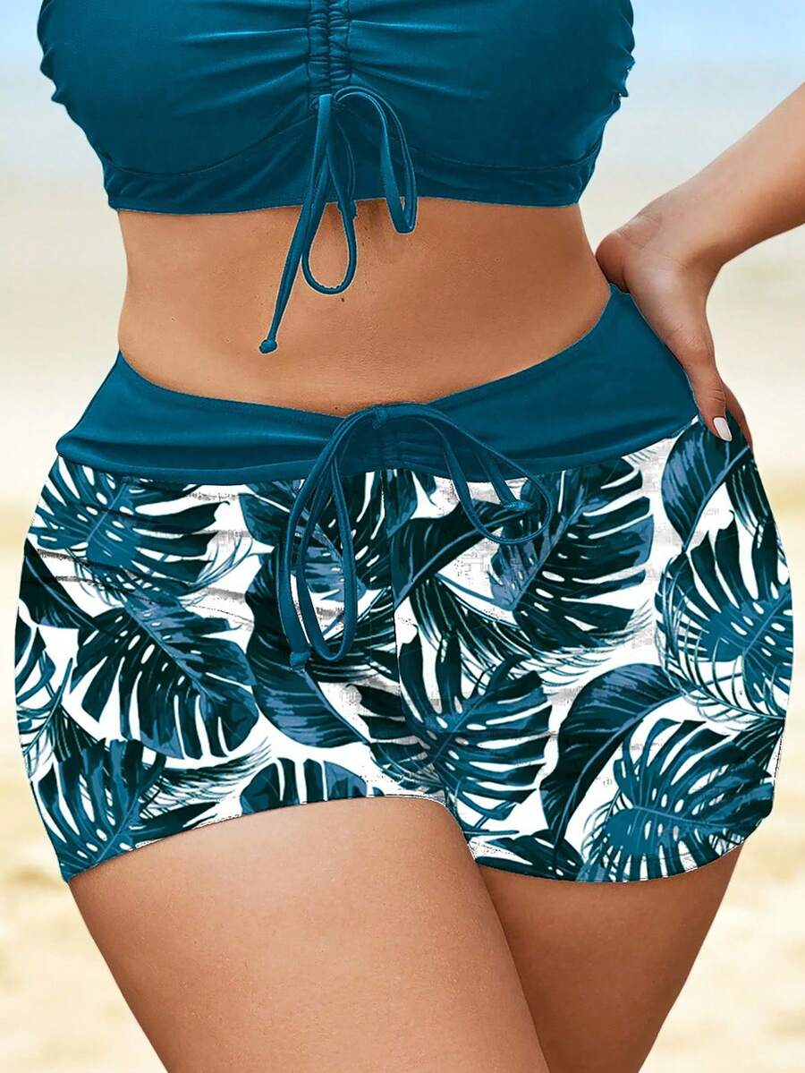 Plus size jednobojne sa patchwork printom, visokog struka sa perticom