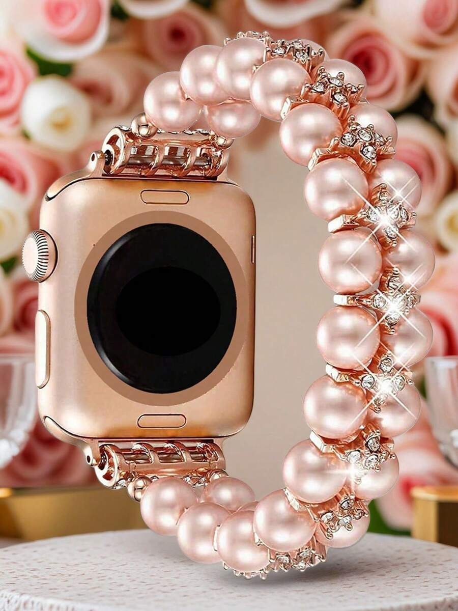 Narukvica sa perlicama, dvoredni red bisera sa umetnutim cirkonom, kompatibilna sa Apple Watch 38/40/41/42/44/45/46/49/S10-42mm