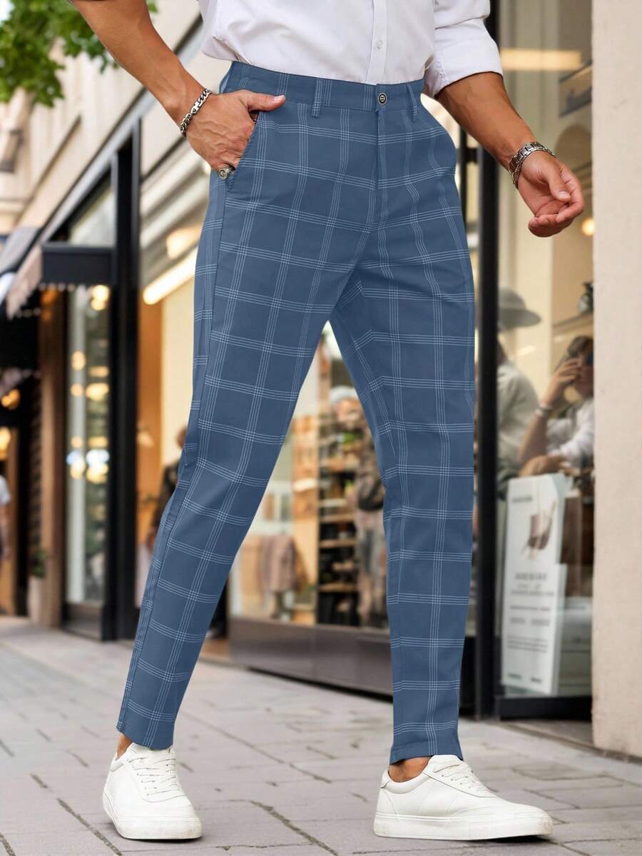 Muške karirane pravih nogavica ležerne pantalone za svakodnevno nošenje