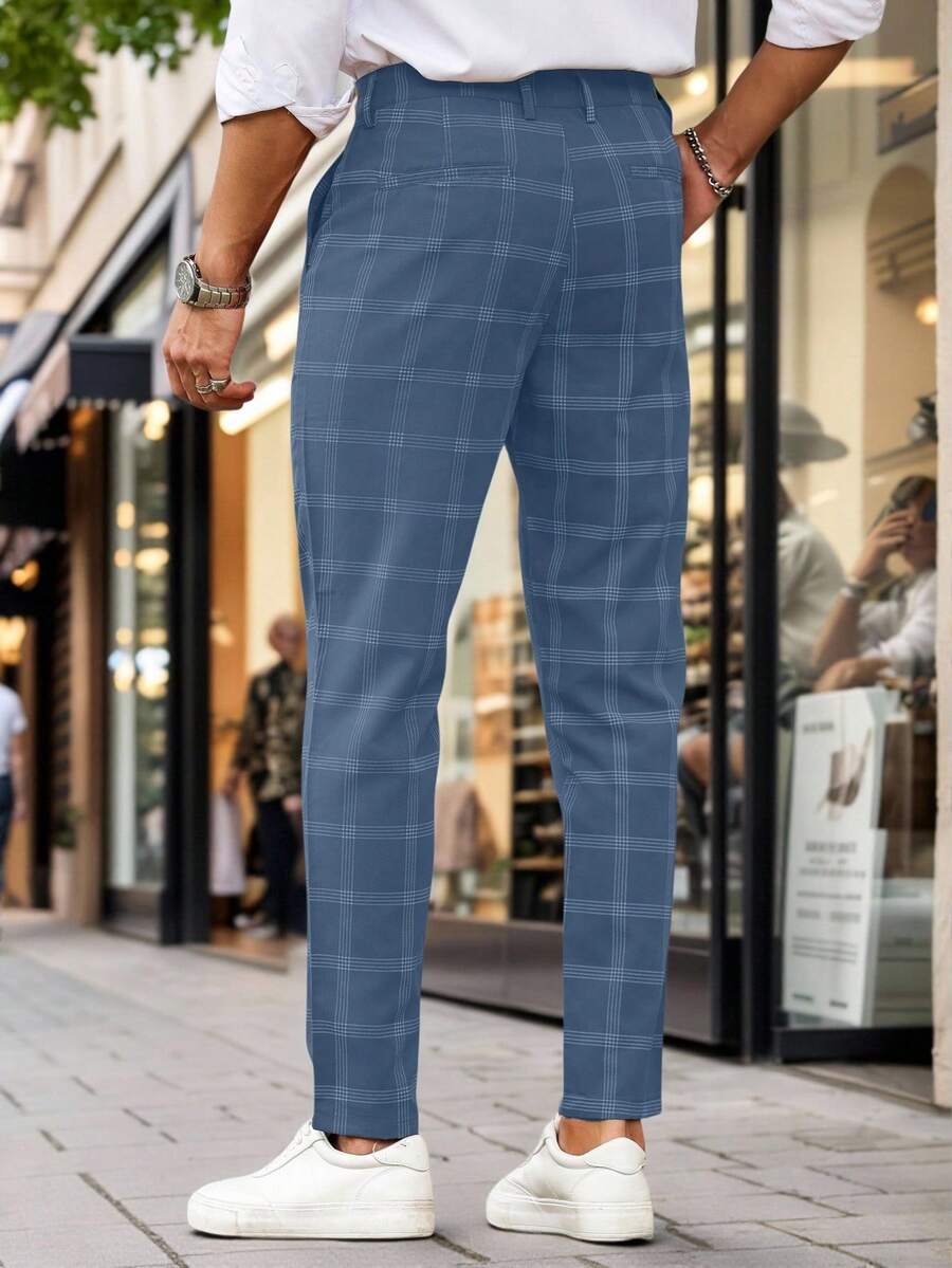 Muške karirane pravih nogavica ležerne pantalone za svakodnevno nošenje