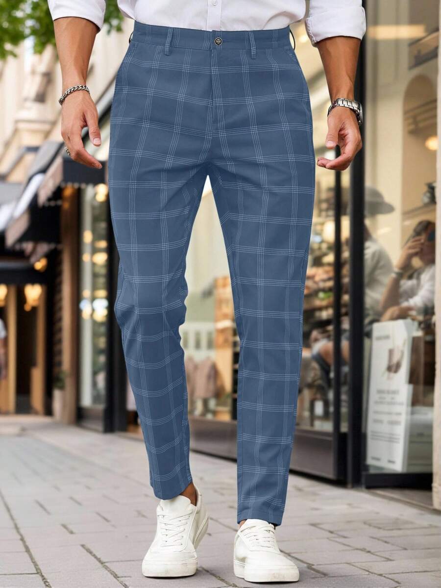 Muške karirane pravih nogavica ležerne pantalone za svakodnevno nošenje