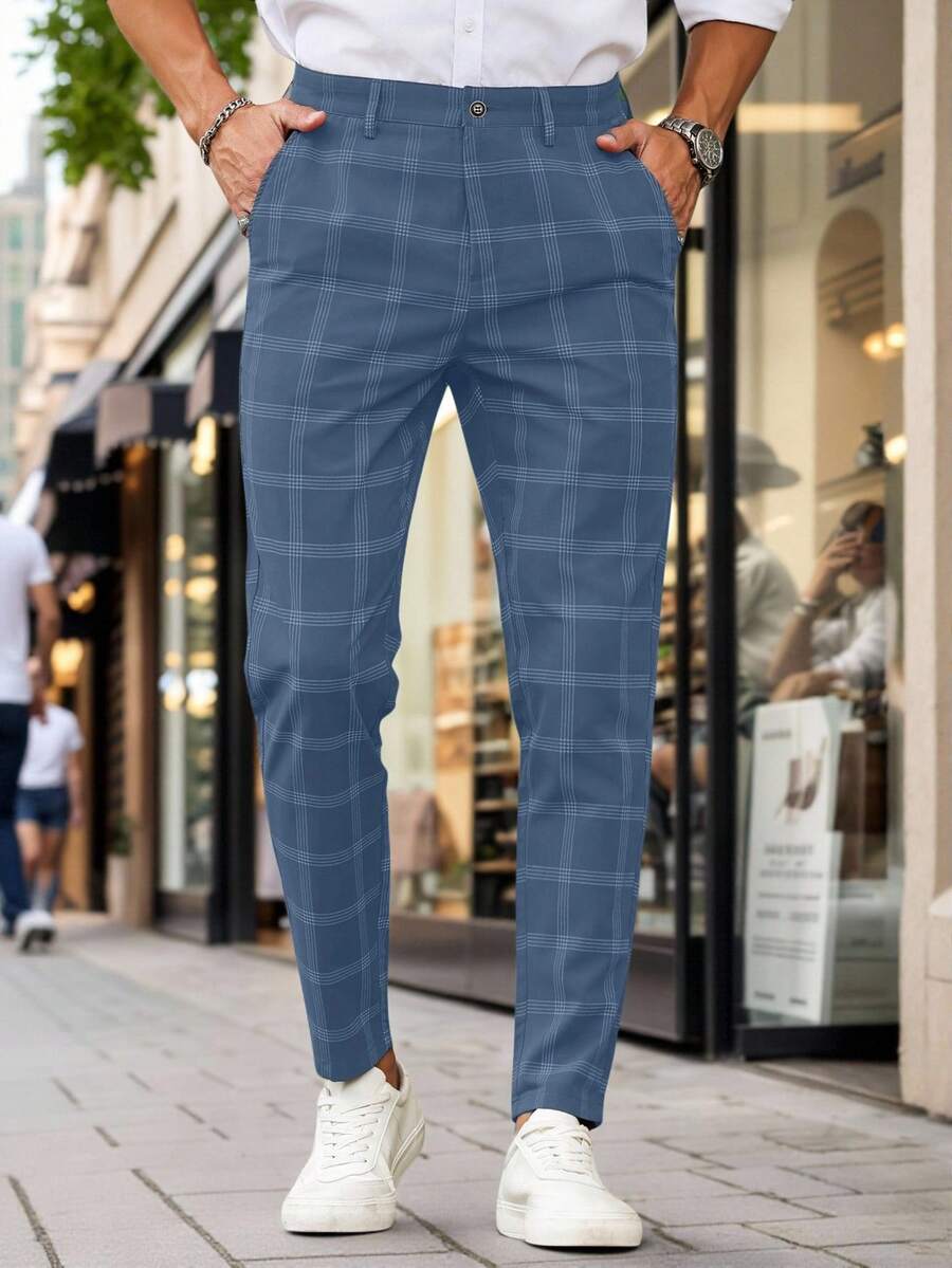 Muške karirane pravih nogavica ležerne pantalone za svakodnevno nošenje