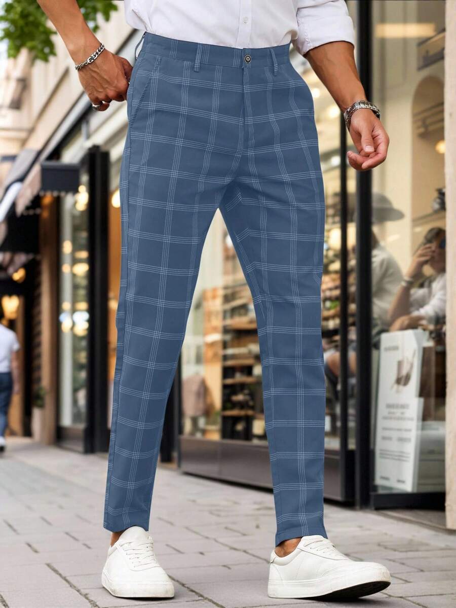 Muške karirane pravih nogavica ležerne pantalone za svakodnevno nošenje