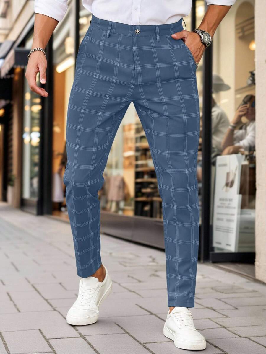 Muške karirane pravih nogavica ležerne pantalone za svakodnevno nošenje