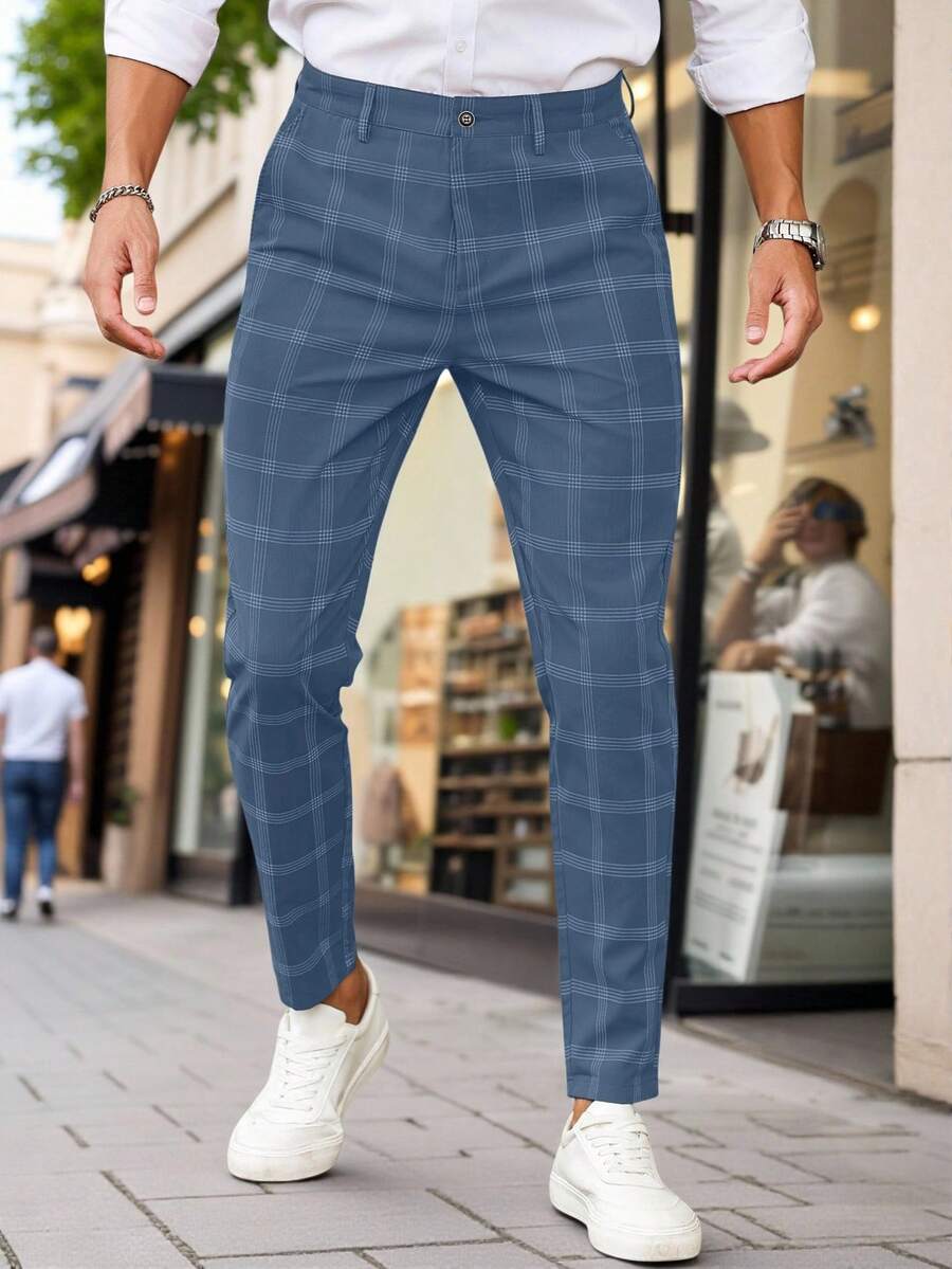 Muške karirane pravih nogavica ležerne pantalone za svakodnevno nošenje