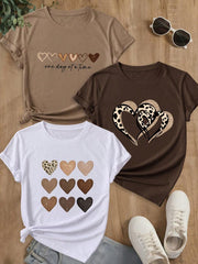 NostaNoir Women's Short Sleeve Cotton T-Shirt With Leopard Print And Heart Design