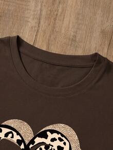 NostaNoir Women's Short Sleeve Cotton T-Shirt With Leopard Print And Heart Design