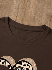 NostaNoir Women's Short Sleeve Cotton T-Shirt With Leopard Print And Heart Design
