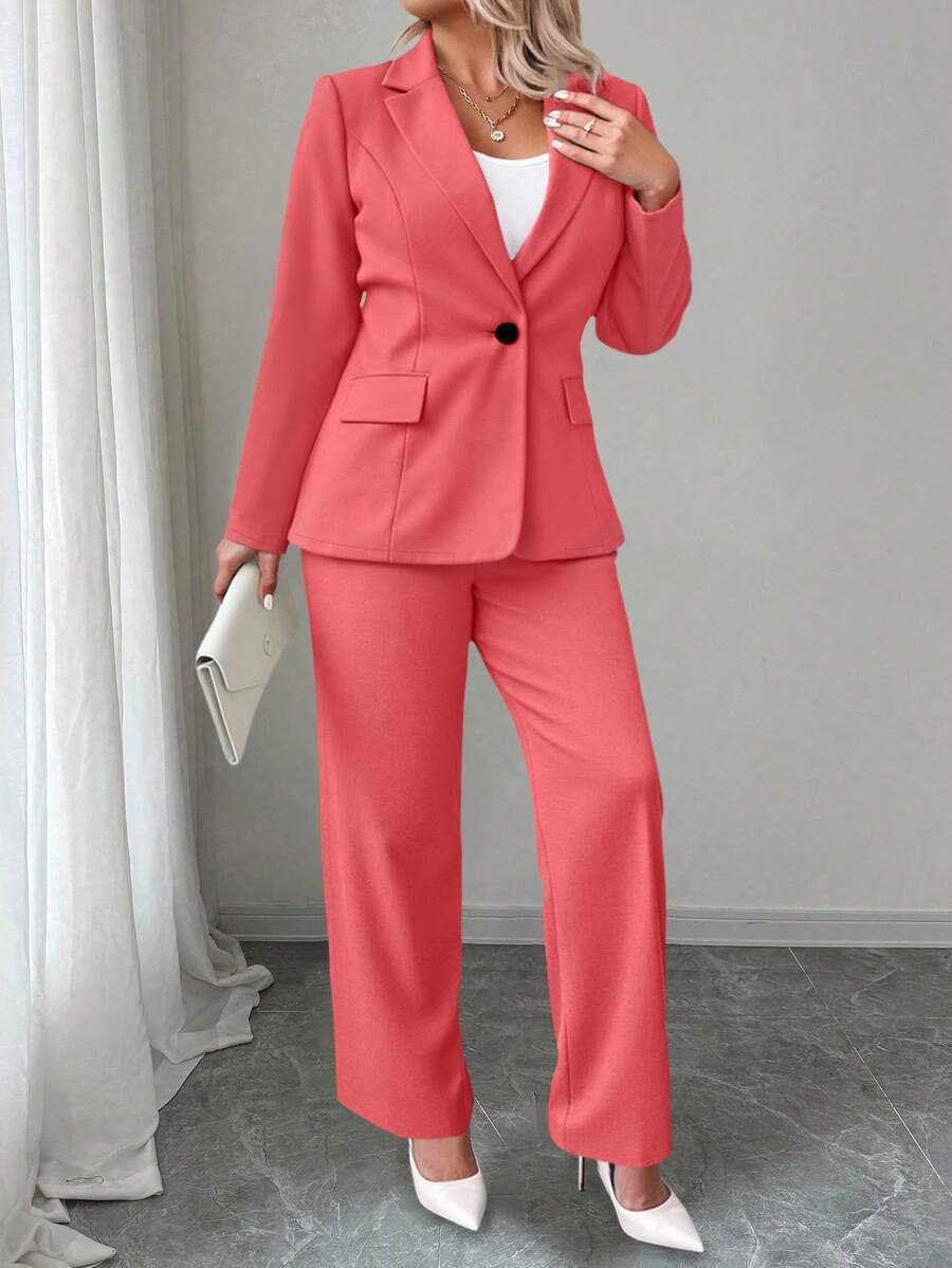 Ženski komplet sako i pantalone u jednobojnoj boji, plus size