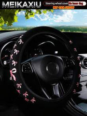 MEIKAXIU 1pc Glitter Bowknot Bling Bling Steering Wheel Cover, Suitable For 37-38cm, Women