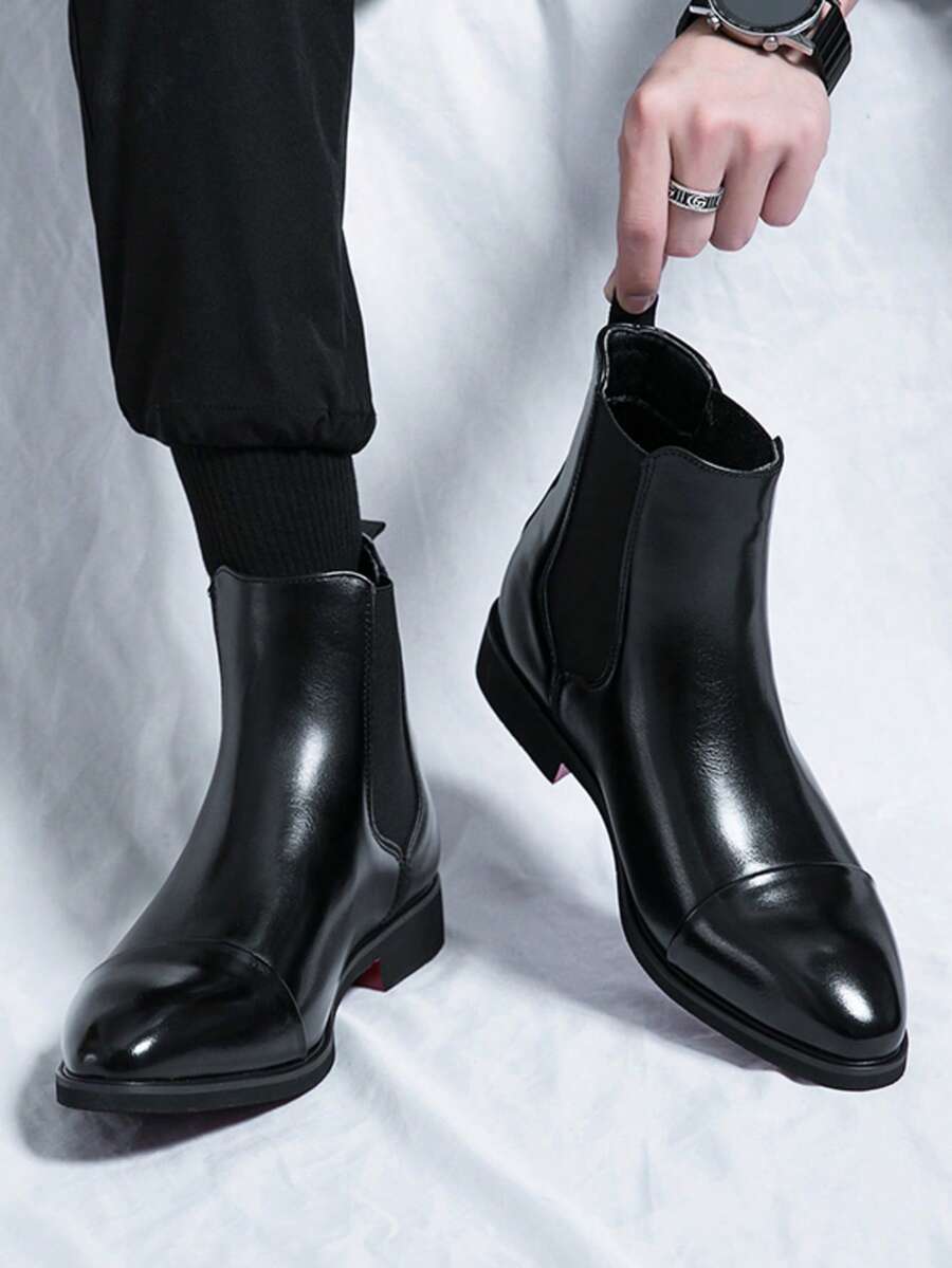 Muške Chelsea čizme sa crvenim đonom, slip-on od PU materijala sa špicastim vrhom