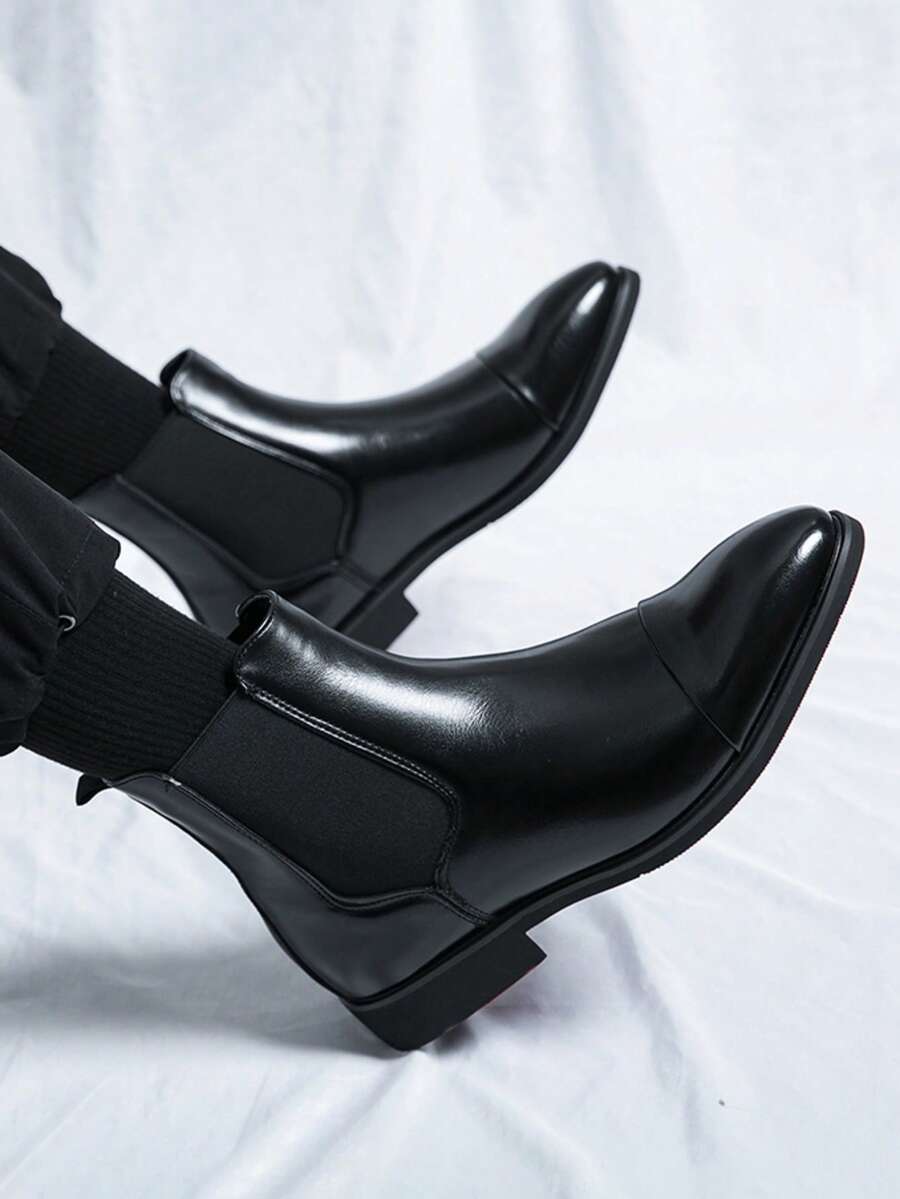 Muške Chelsea čizme sa crvenim đonom, slip-on od PU materijala sa špicastim vrhom