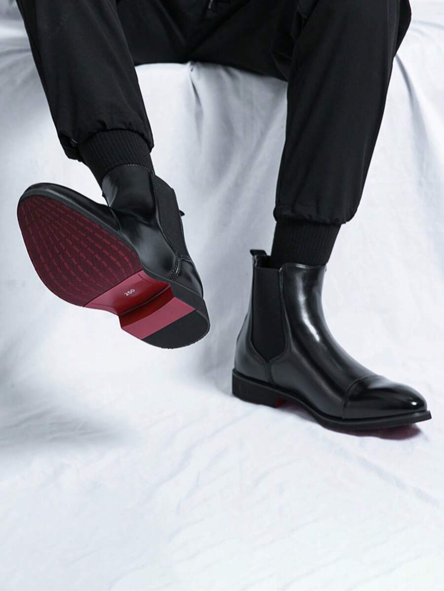 Muške Chelsea čizme sa crvenim đonom, slip-on od PU materijala sa špicastim vrhom