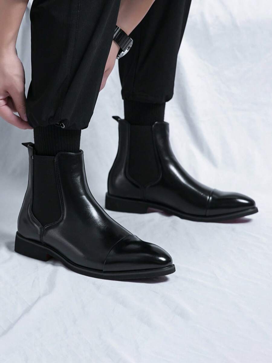 Muške Chelsea čizme sa crvenim đonom, slip-on od PU materijala sa špicastim vrhom