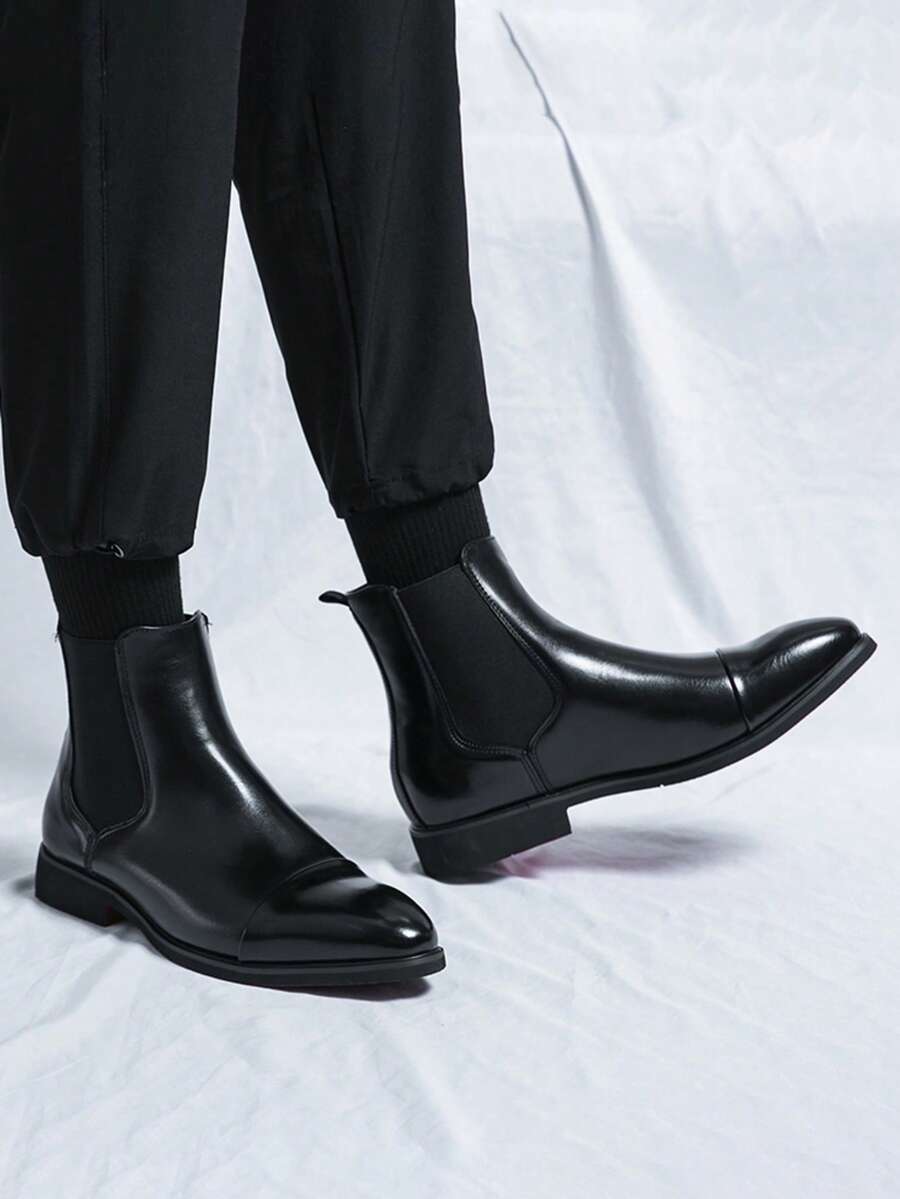 Muške Chelsea čizme sa crvenim đonom, slip-on od PU materijala sa špicastim vrhom