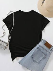 EMERY ROSE Women's Heart Pattern Printed Round Neck Short Sleeve Casual T-Shirt