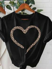 EMERY ROSE Women's Heart Pattern Printed Round Neck Short Sleeve Casual T-Shirt