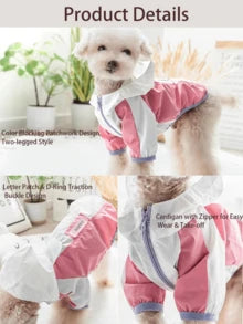 Waterproof, Sunscreen And Dustproof Pet Raincoat | 2-Legged Hooded Zip-Up Pet Clothes For Dogs & Cats