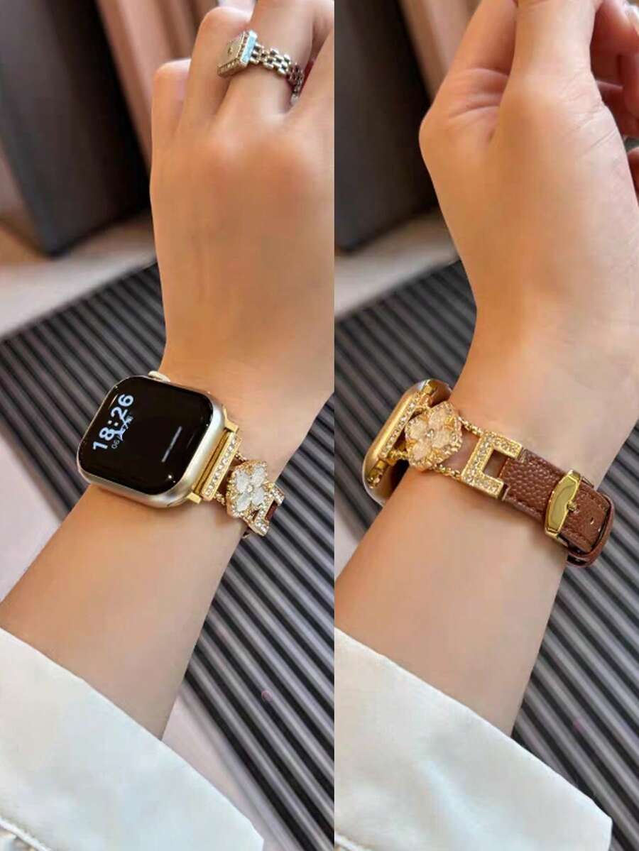 ženski zlatni sjajni kaiš za pametni sat sa  dijamantskim detaljima,  pogodan za Apple Watch 38/40/41/42/44/45/46/49mm
