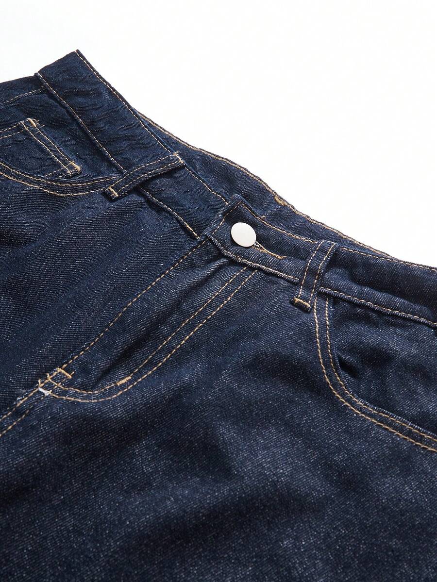 Muški teget teksas set od 2 dela, ležerna jakna i široke pantalone, za proleće/jesen