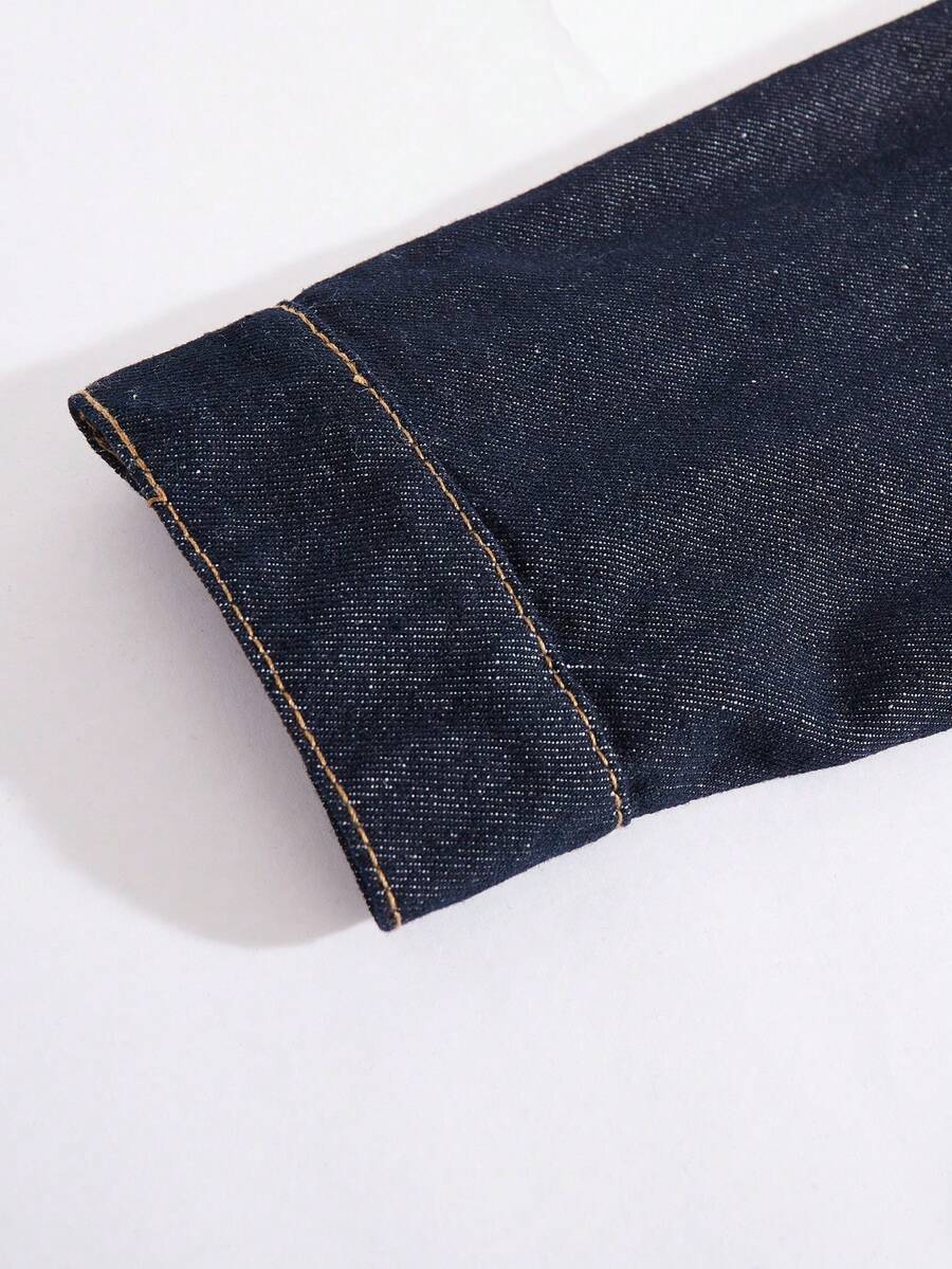 Muški teget teksas set od 2 dela, ležerna jakna i široke pantalone, za proleće/jesen