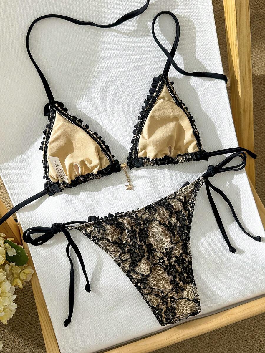 Ženski bikini set od žakard tkanine, sa halter dekolteom