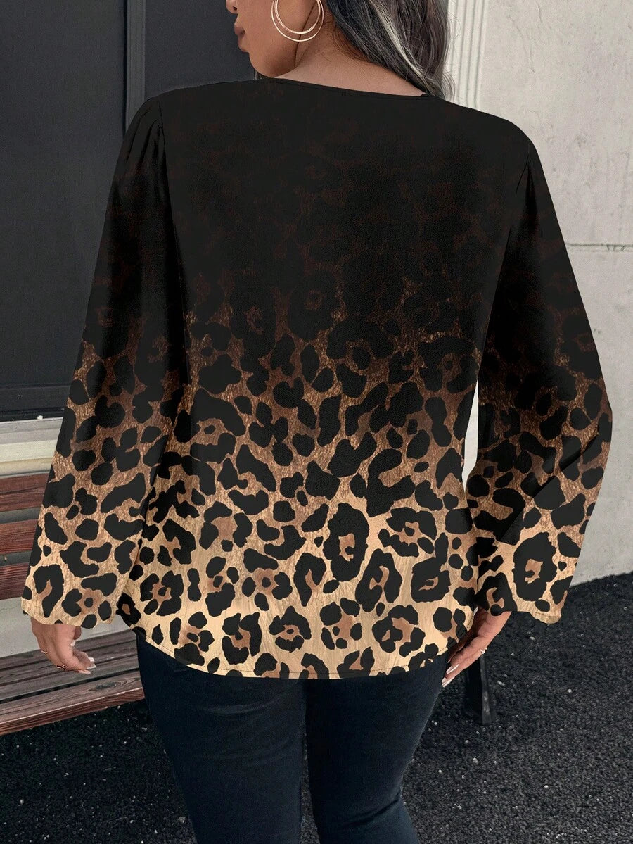 Ženska bluza plus size, elegantna, sa ombre leopard printom, puni dezen