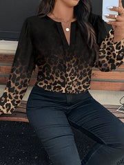 Ženska bluza plus size, elegantna, sa ombre leopard printom, puni dezen