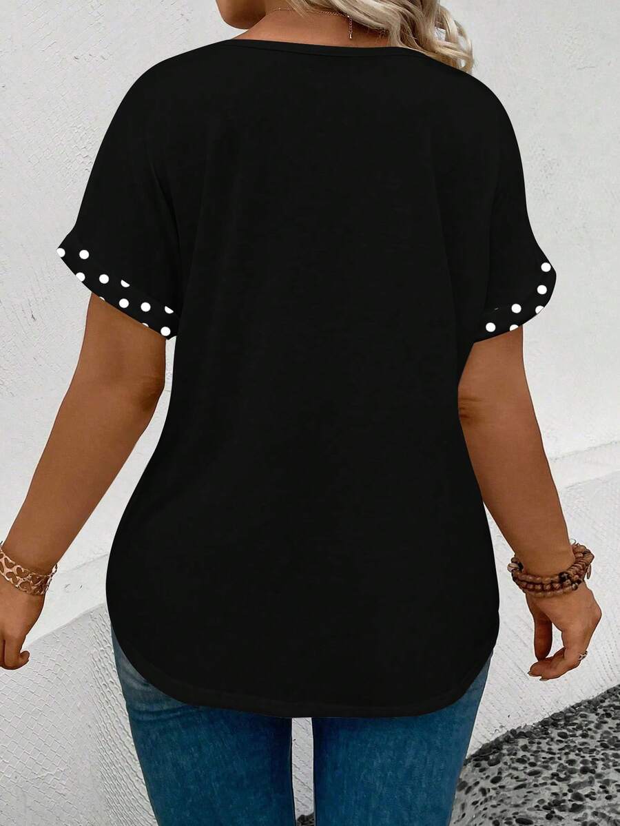 Ležerna majica kratkih rukava sa leopard printom i patchwork dizajnom, plus size