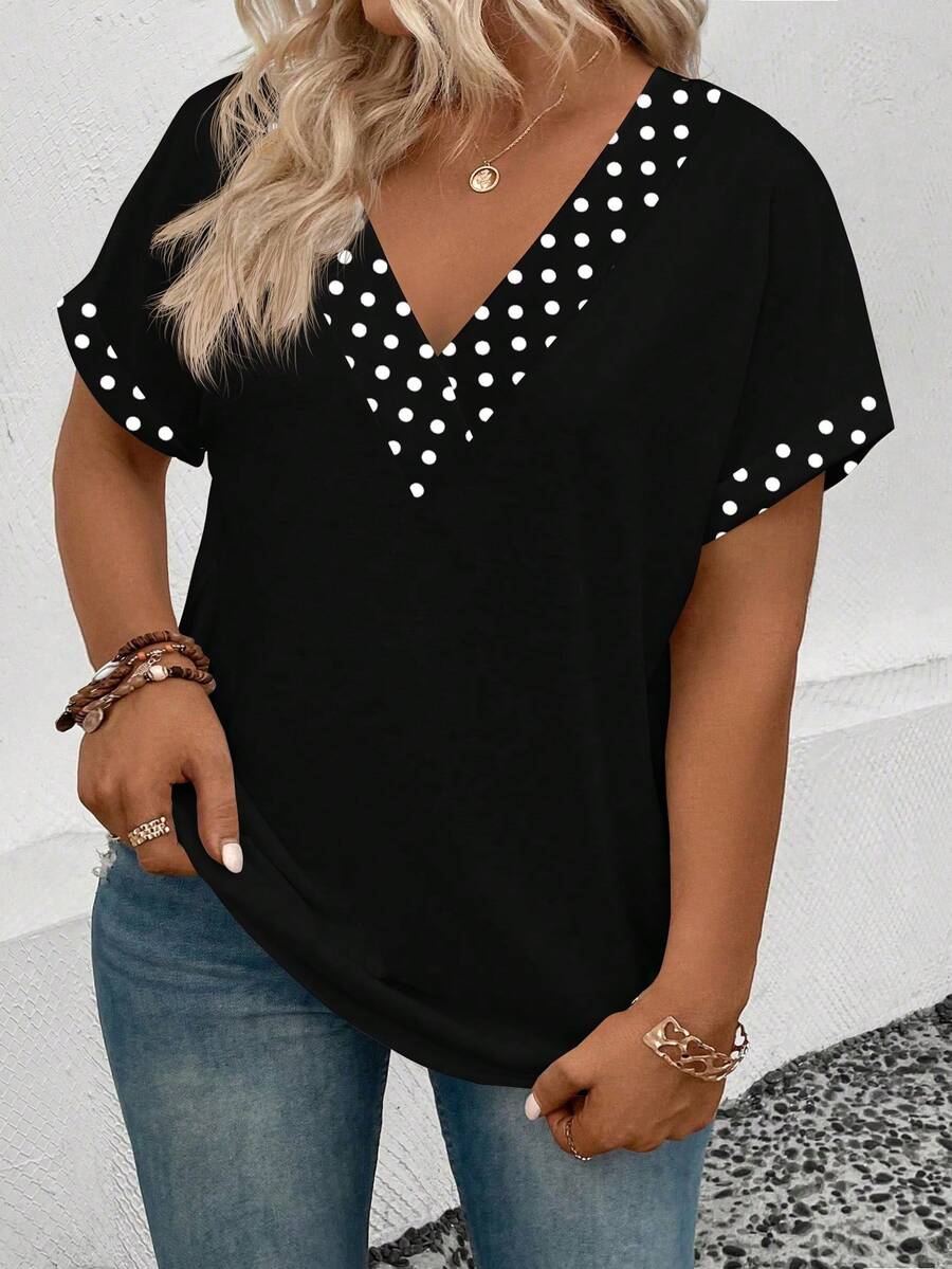 Ležerna majica kratkih rukava sa leopard printom i patchwork dizajnom, plus size