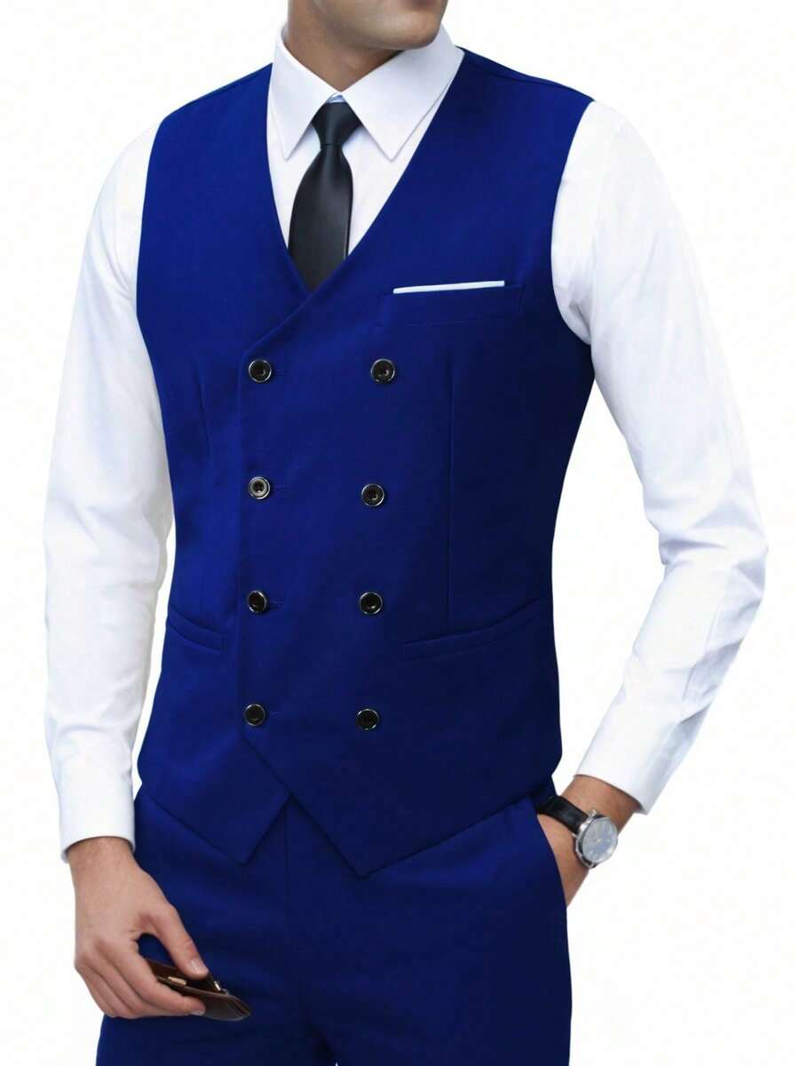Muški poslovni komplet od 3 dela, uključuje sako, prsluk i pantalone, jednobojni, slim fit