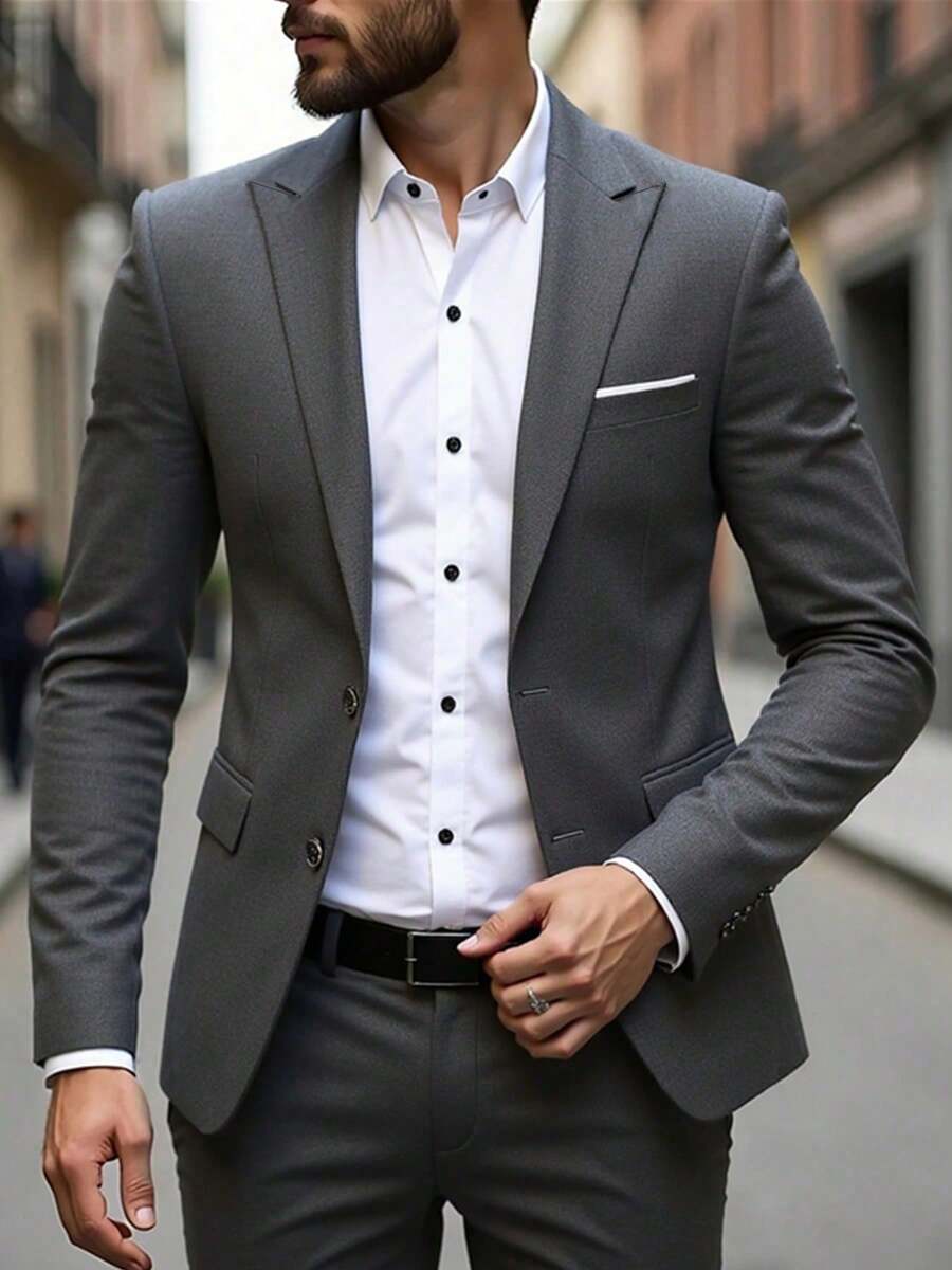 Muški poslovni komplet od 3 dela, uključuje sako, prsluk i pantalone, jednobojni, slim fit