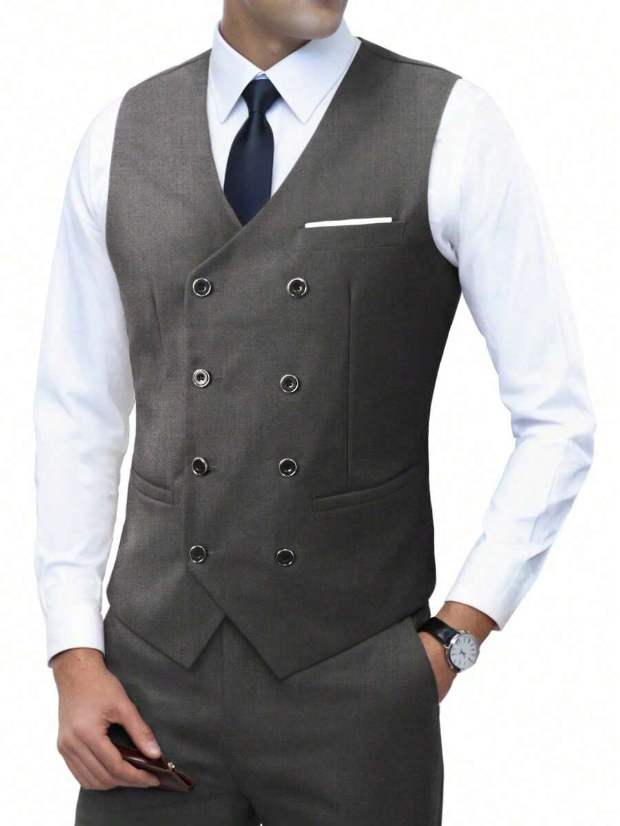 Muški poslovni komplet od 3 dela, uključuje sako, prsluk i pantalone, jednobojni, slim fit